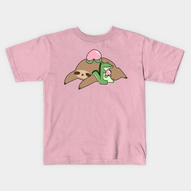 Peach Fruit Sloth and Baby Gator Kids T-Shirt by saradaboru